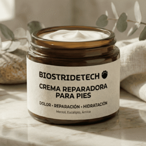 Crema reparadora para pies BioStrideTech con mentol y árnica para alivio del dolor y recuperación