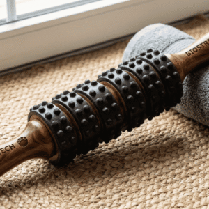 Rodillo de masaje de pies BioStrideTech de madera con textura de acupresión para alivio plantar