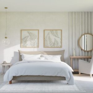 Dormitorio de diseño con cama y mobiliario coordinado